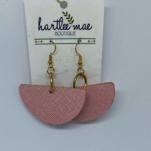 Genuine leather half circle drop earrings - blush